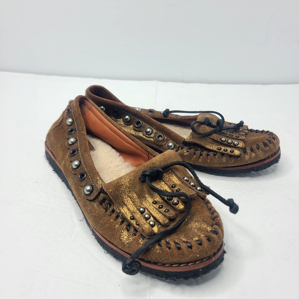 COACH Roccasin Shearling Moccasin Brown Suede Slip On Shoe 7B Embellished